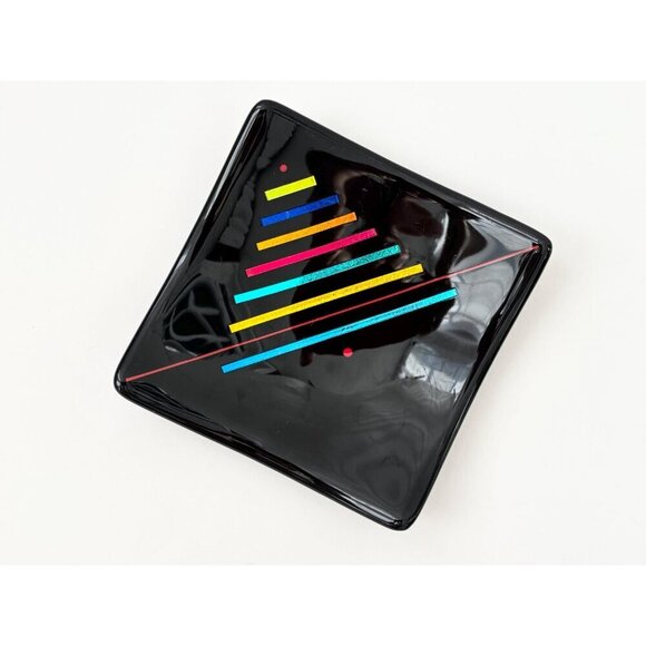 Post-Modern Black Rainbow Striped Geometric Midcentury Modern Vintage Plate - Picture 5 of 10